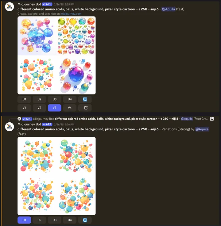 Midjourney explorations for colorful amino-acid artwork