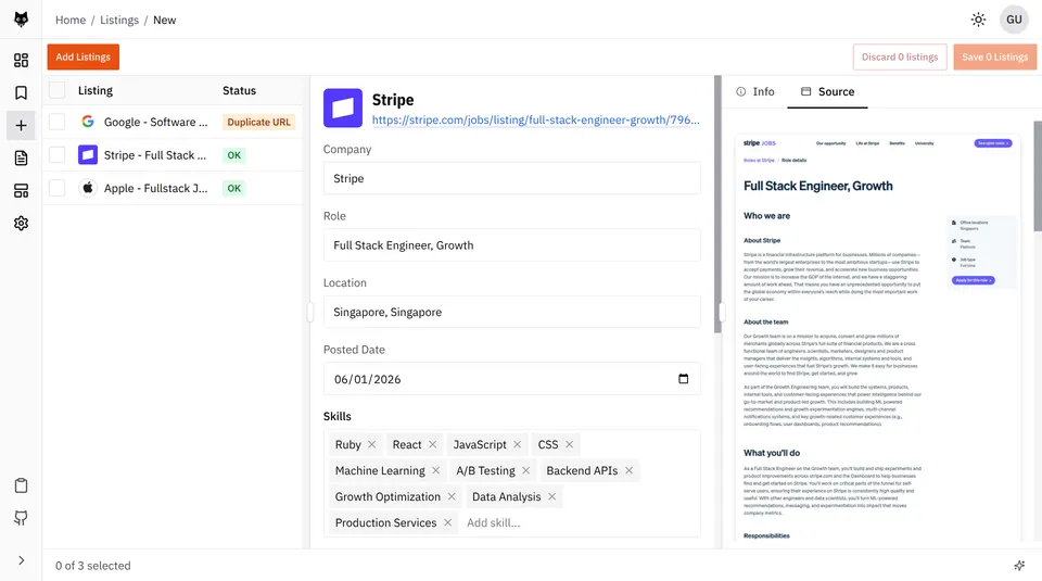 Reviewing job details extracted from a listing